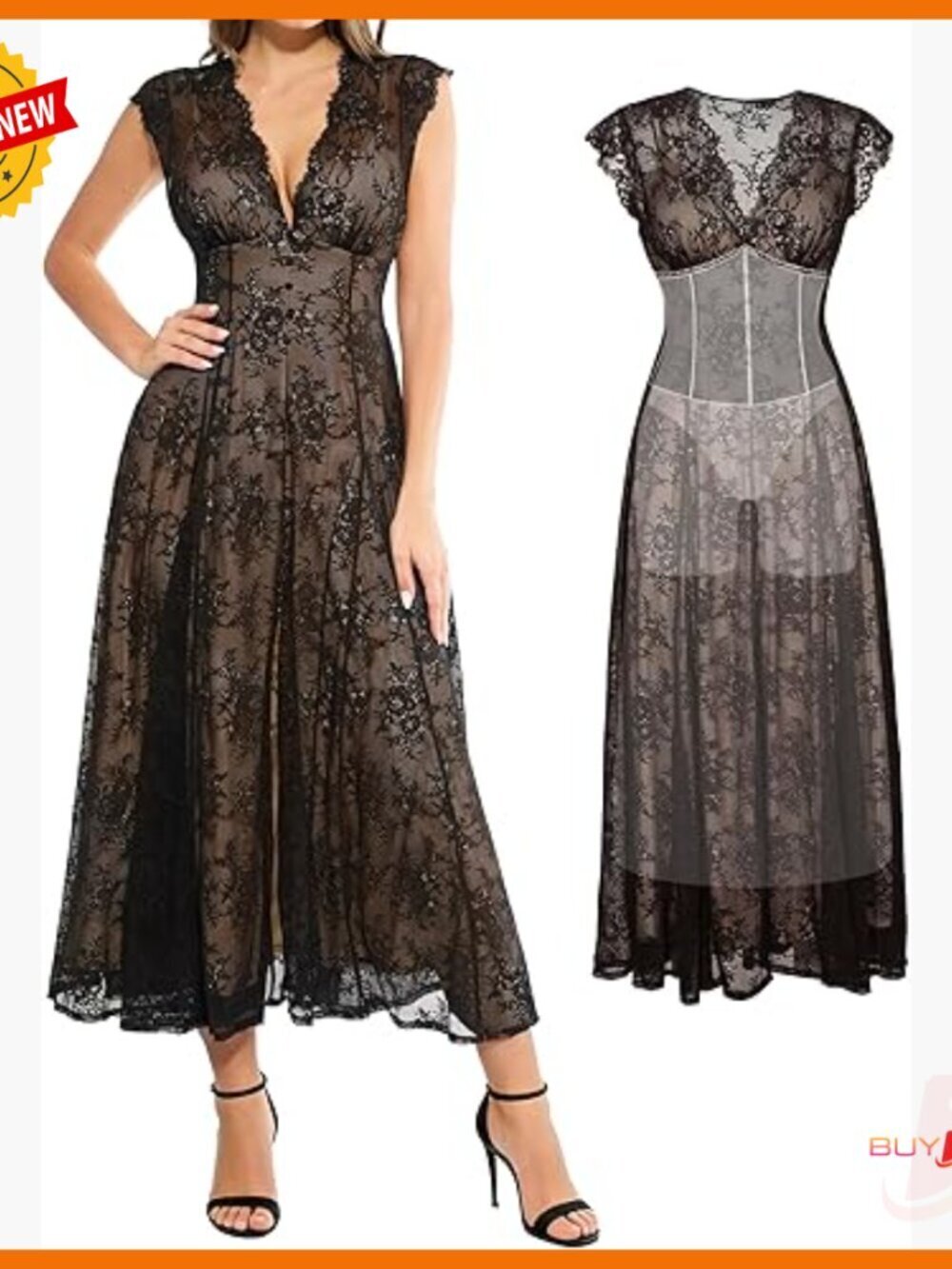 Formal Lace Maxi Dress with Built-In Shapewear, V-Neck, Flutter Sleeves
